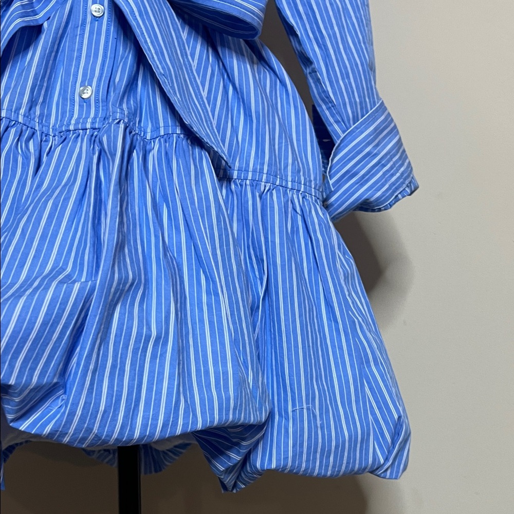 👔🐬🏳️NWT Elegant Blue Striped Shirt Mini Bubble Dress - Picture 8 of 17